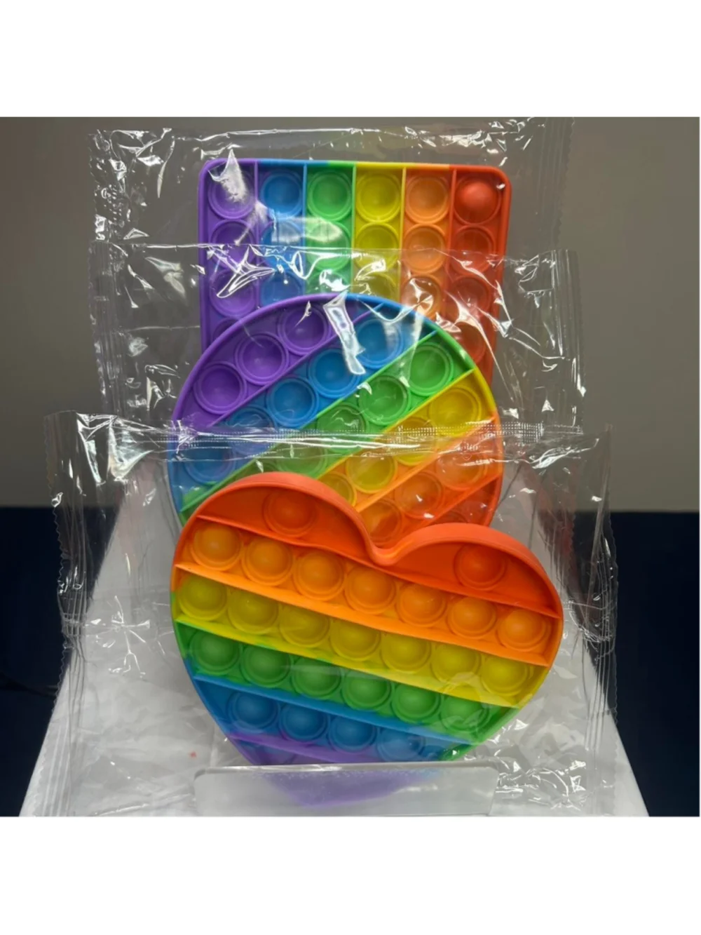 Rainbow heart, square, circle pop it toy (pack of 3) #fidgettoy #kids